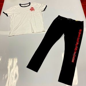 A pair of pants and a size XL shirt